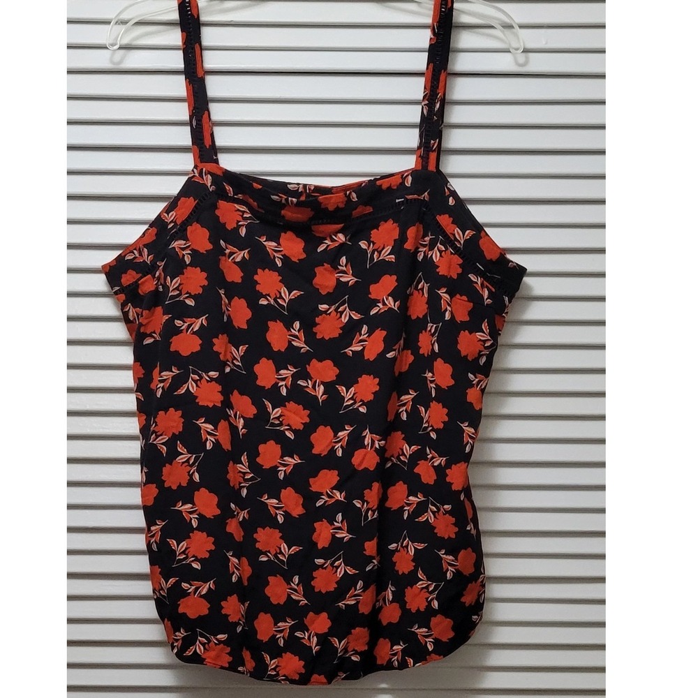 Crochet Cami Top Floral Orange Black Crochet Trim Rayon Womens XLT Ann Taylor
